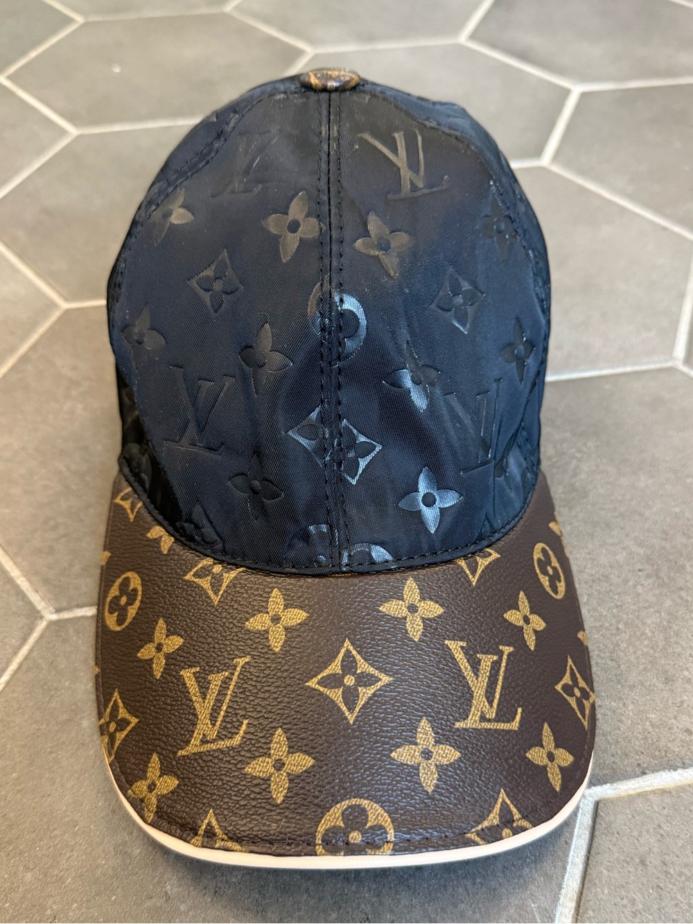 Designer Two-Tone Monogram Baseball Cap in Black & Brown